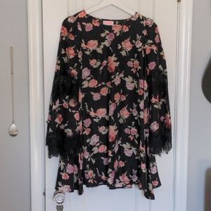 Black Floral Mini Swing Dress